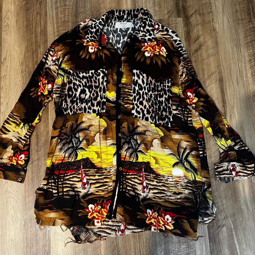 Free People One Teaspoon Sunset/Leopard Print Oversized Shirt